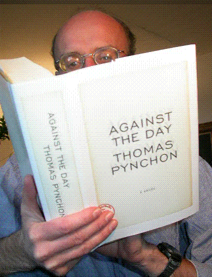 Local barkeep M.A.Orthofer with his copy of Against the Day